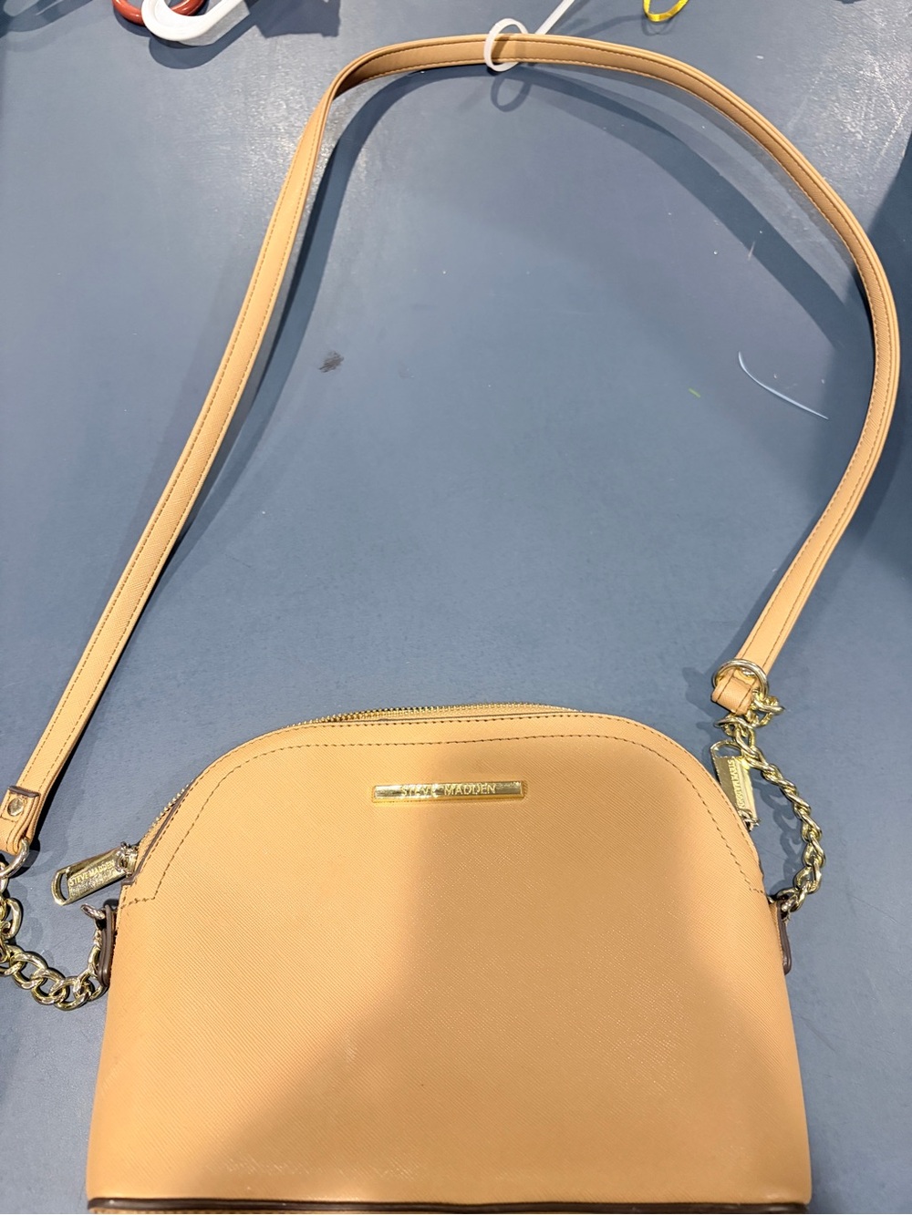 Steve Madden Pebbled Tan Crossbody with Gold Hardware